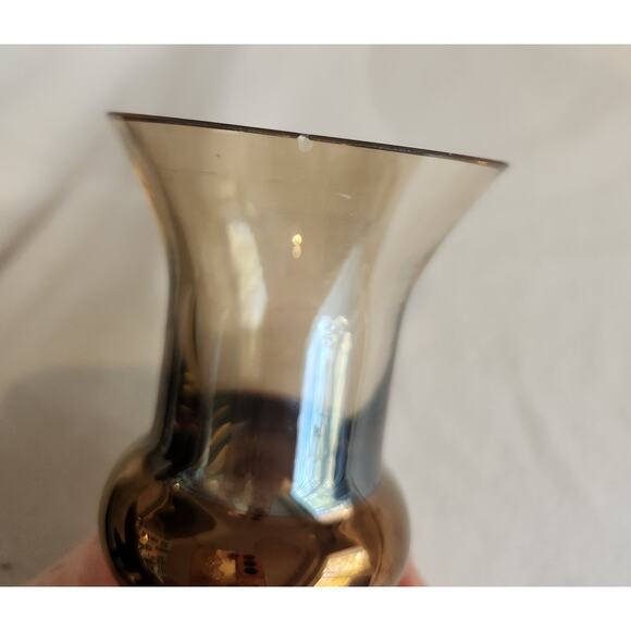 Vintage Krosno Poland Smoked Glass Copper Band Candlestick Holders Pair 7.5”tall - Picture 8 of 8